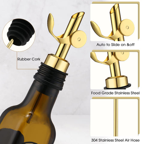 Kinlop olive oil bottle pourer mounted on a bottle for versatile kitchen use.