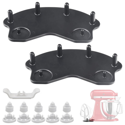 KINTLE mixer attachment organizer mounted on the back of a tilt-head mixer for easy access.