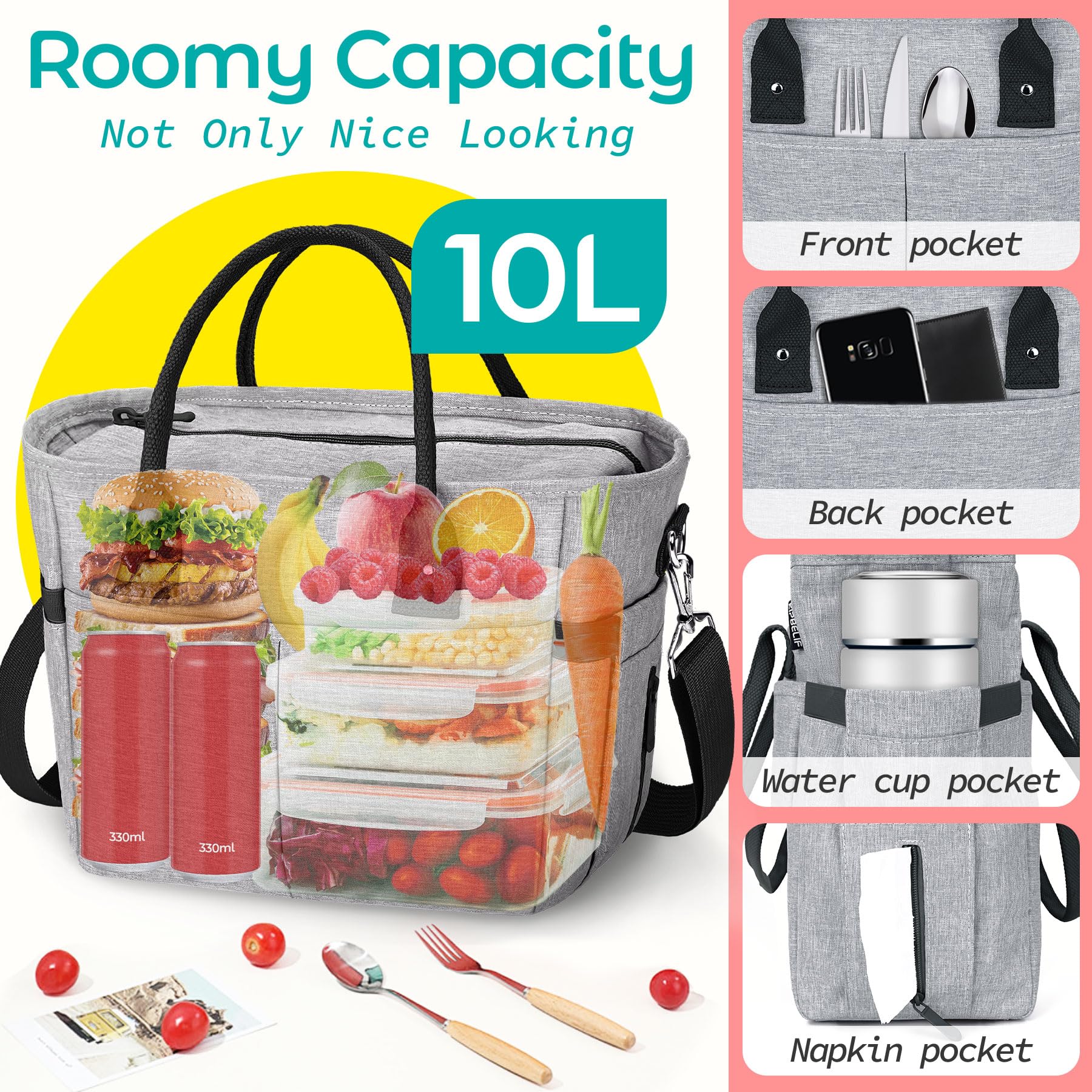 KIPBELIF lunch bag interior compartments keep utensils, bottles, and phones neatly stored