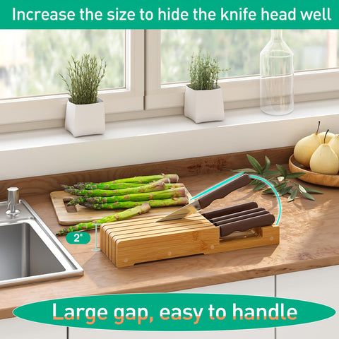 Kiplant drawer knife storage with sunken-handle slots for easy grip