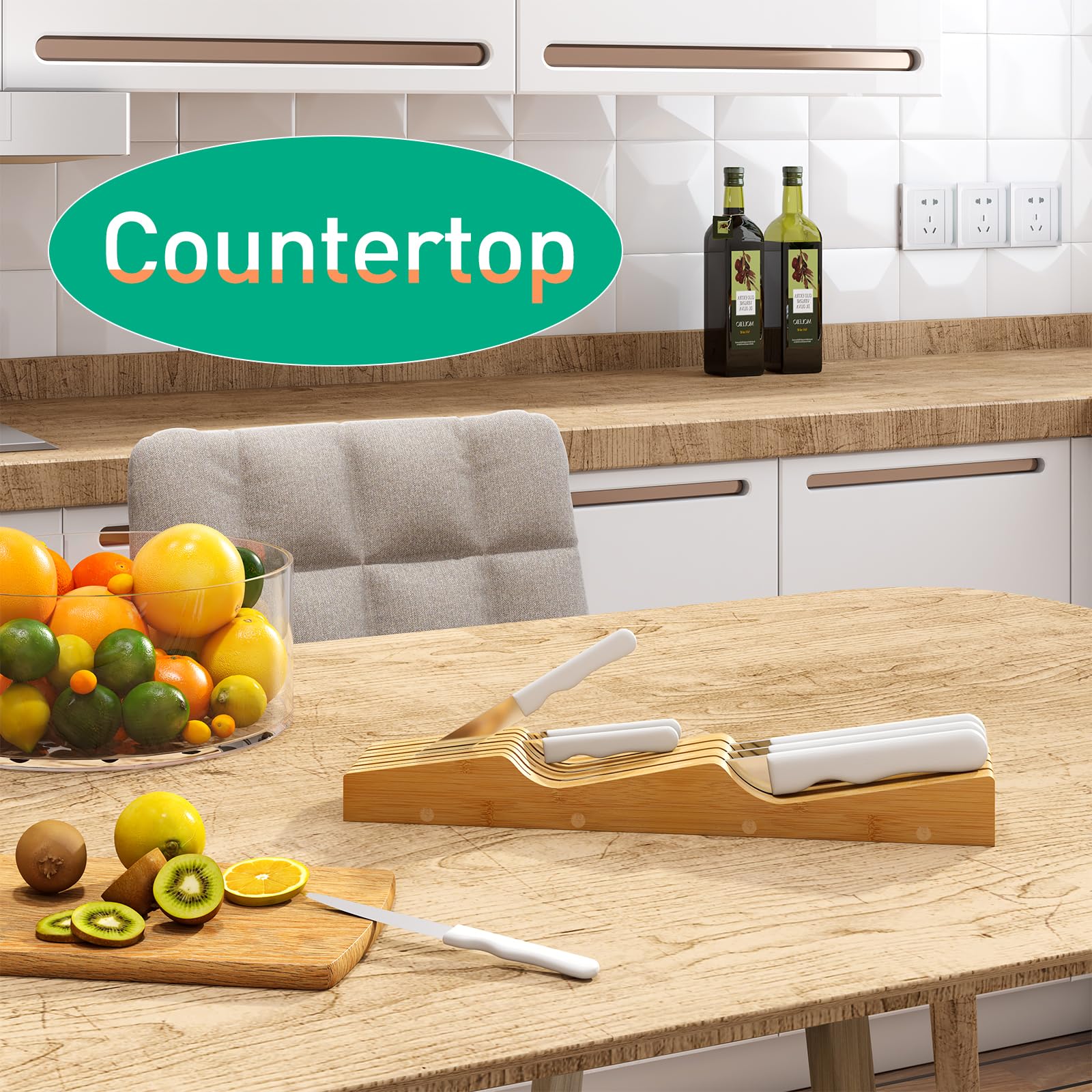 Kiplant space-saving design keeps seven knives organized in-drawer.