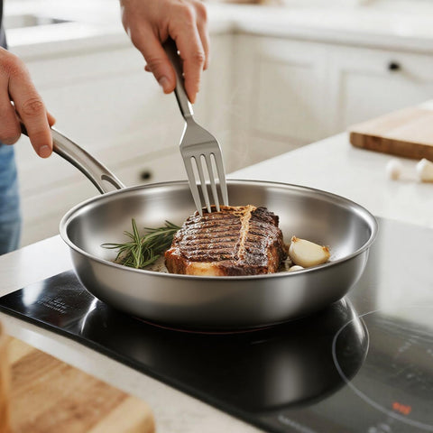Kirecoo Tri-Ply 12-Inch pan aluminum-core cross-section revealing fast heating