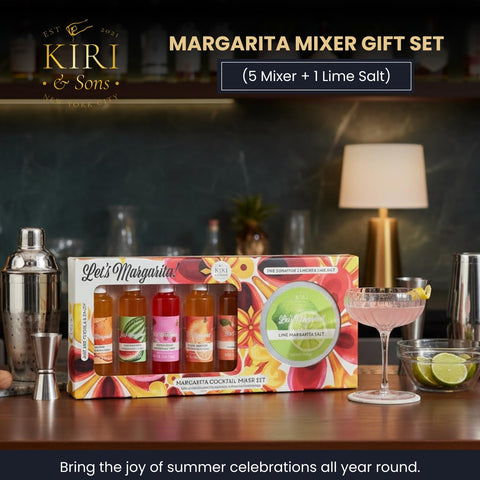Kiri & Sons mango margarita mixer bottle for tropical, fruity cocktails.
