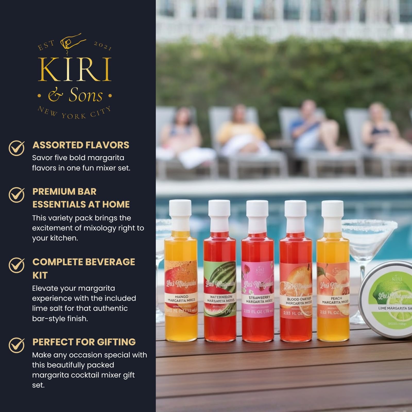 Kiri & Sons peach margarita mixer bottle with smooth, sunny notes.