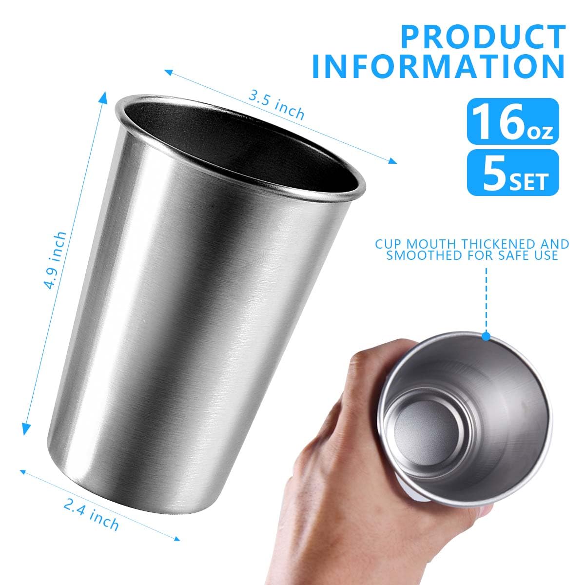KISEER 16 oz cups stacked neatly for space-saving storage.