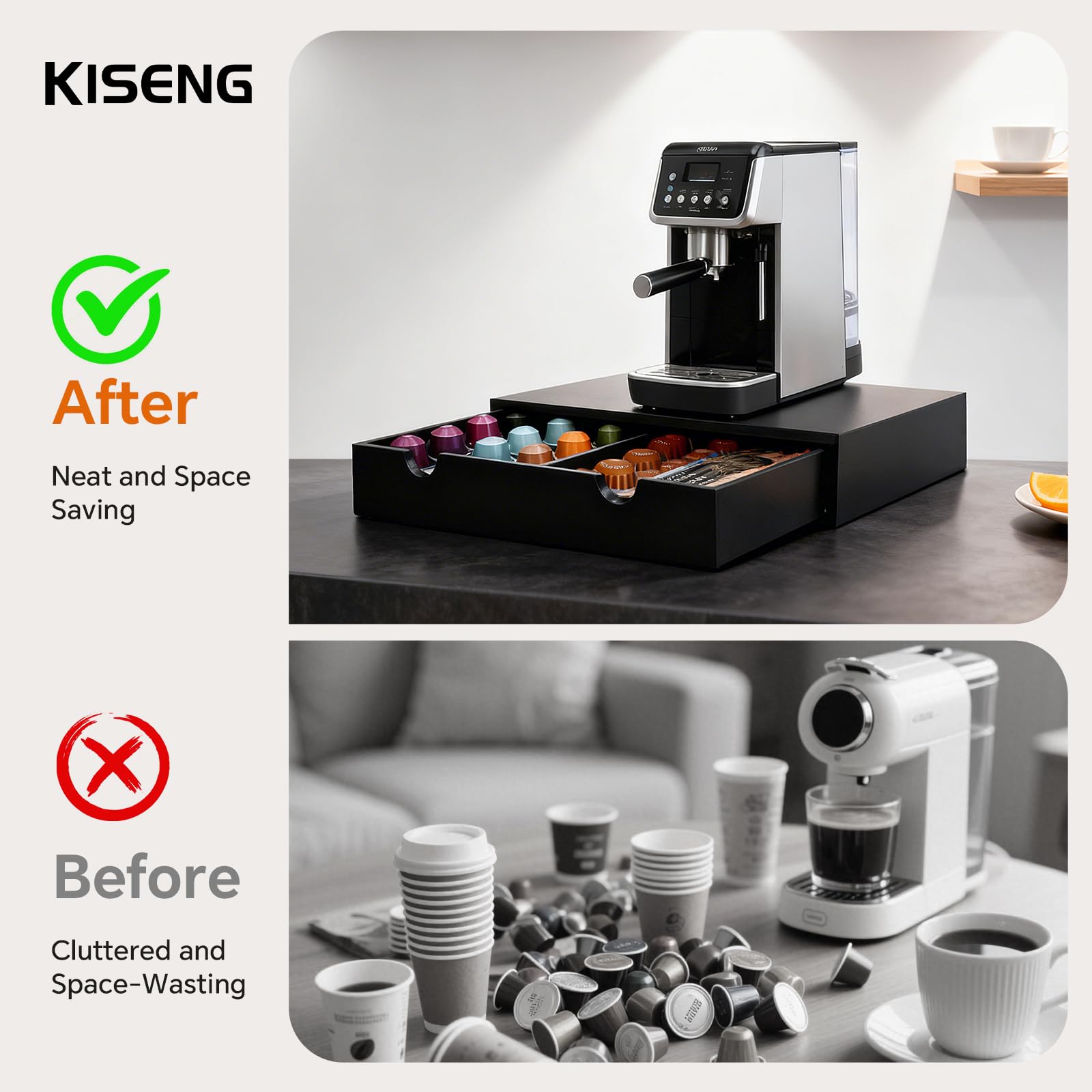 KISENG natural wood storage box fits kitchens and offices.