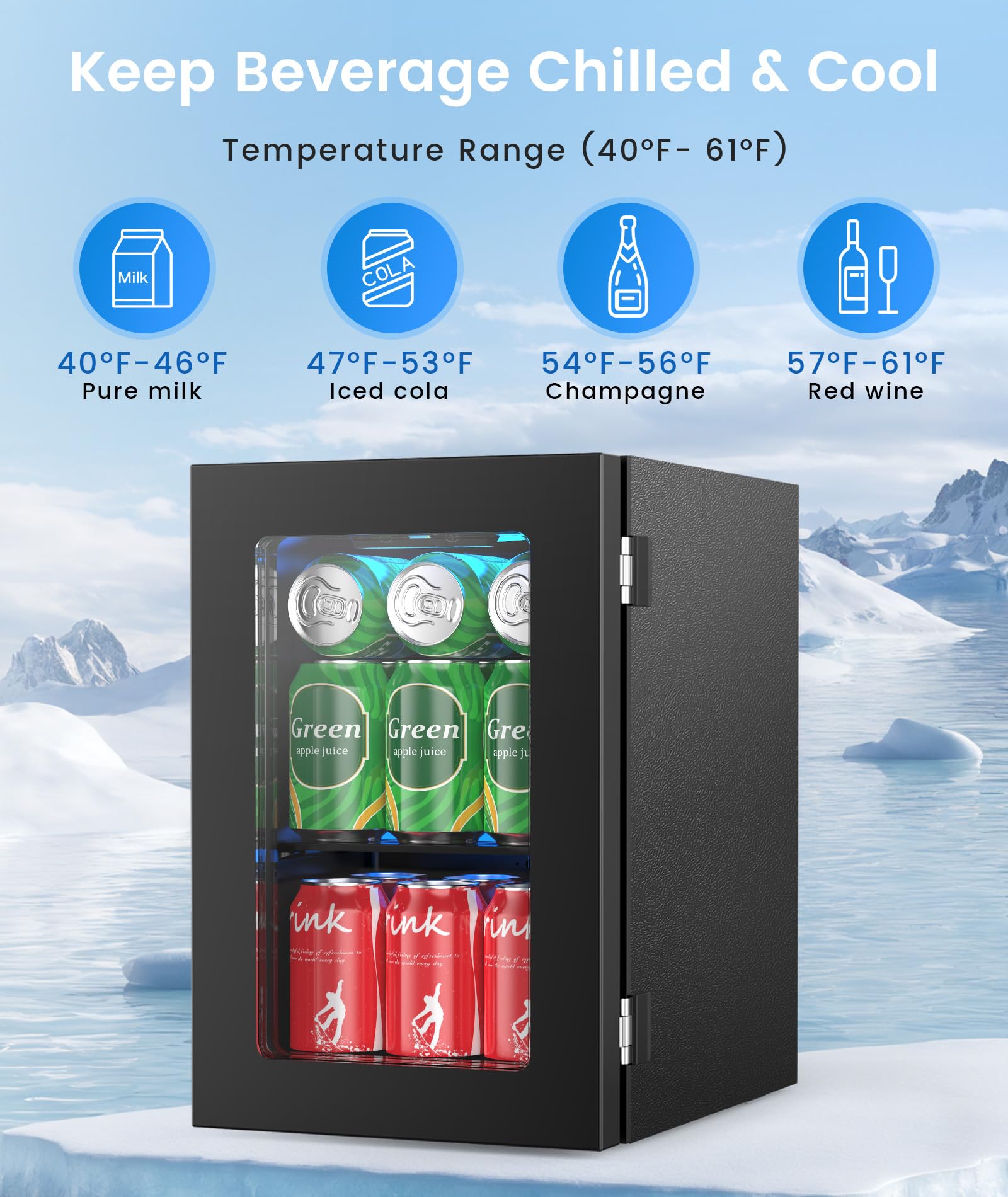 Kismile 24-can compact fridge demonstrates organized storage for drinks.