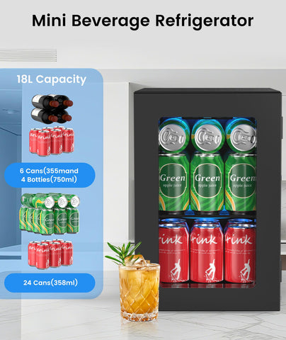 Kismile glass door with blue LED interior highlights beverages at a glance.