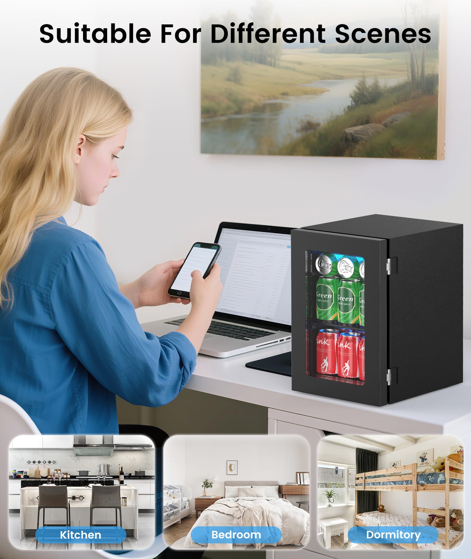 Kismile portable mini fridge suitable for home, office, or outdoor parties.