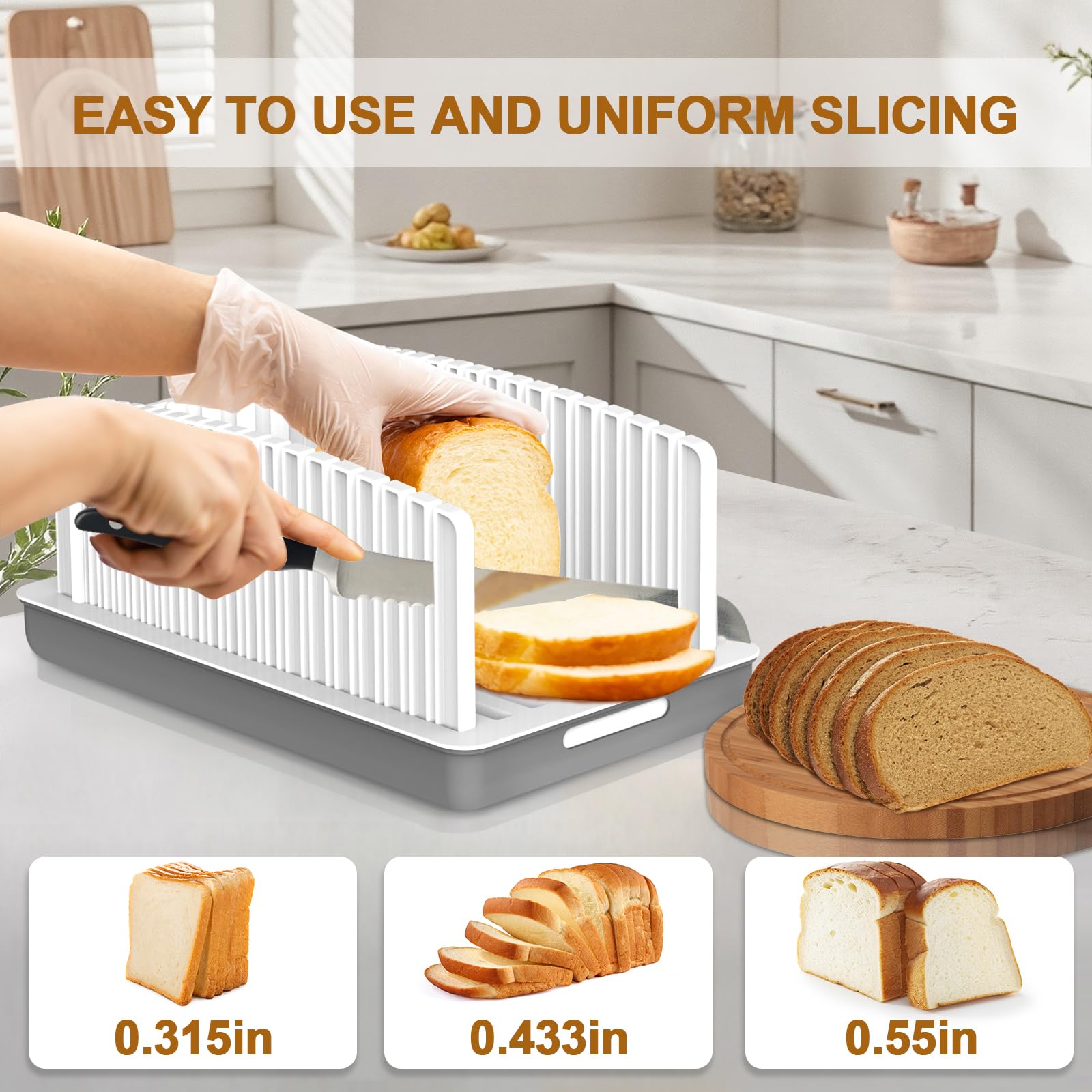 Kiss Core Upgrade Bread Slicer crumb tray catches crumbs for easy cleanup.