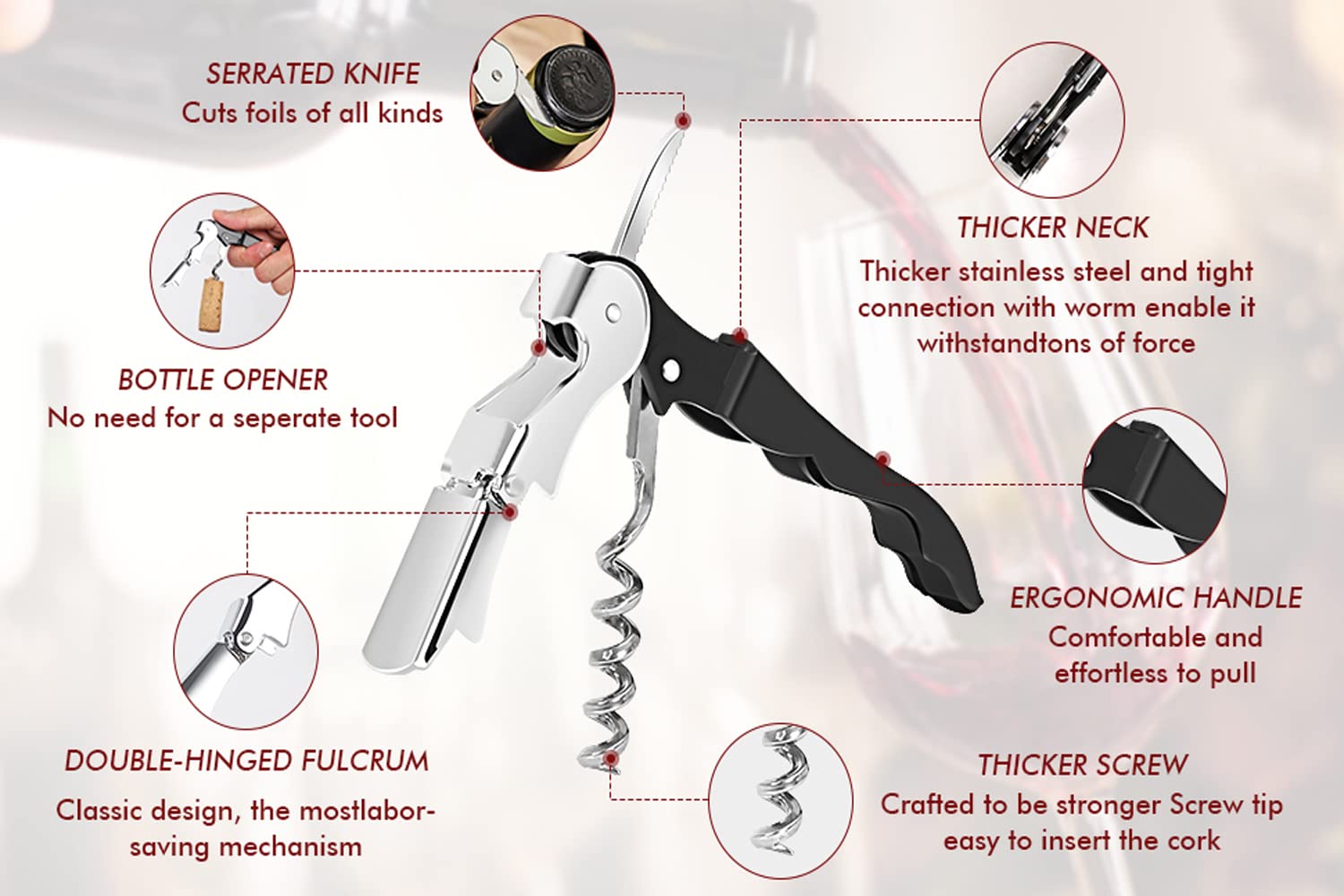 Kit-Home foil cutter demonstrates precise foil removal for bartenders.