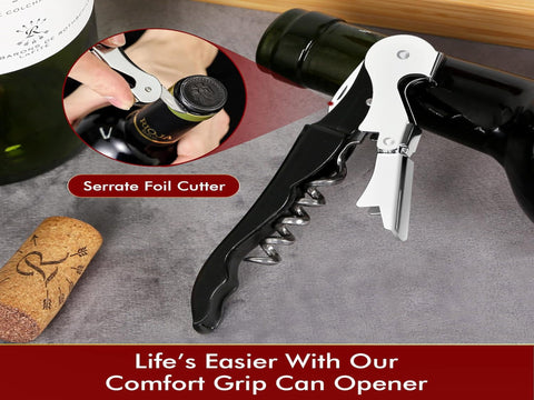 Kit-Home in-use bar setting shows versatile wine and beer opening.