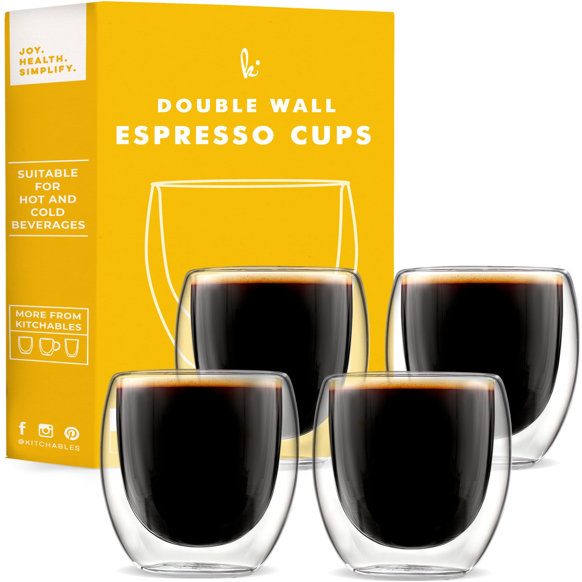 Kitchables espresso cups set of 4 with double-walled glass for hot drinks
