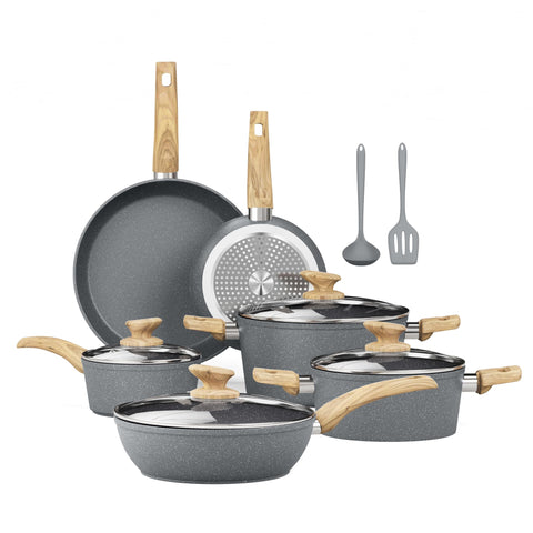 Kitchen Academy 12-piece gray induction cookware set displayed as a complete versatile collection for everyday meals.