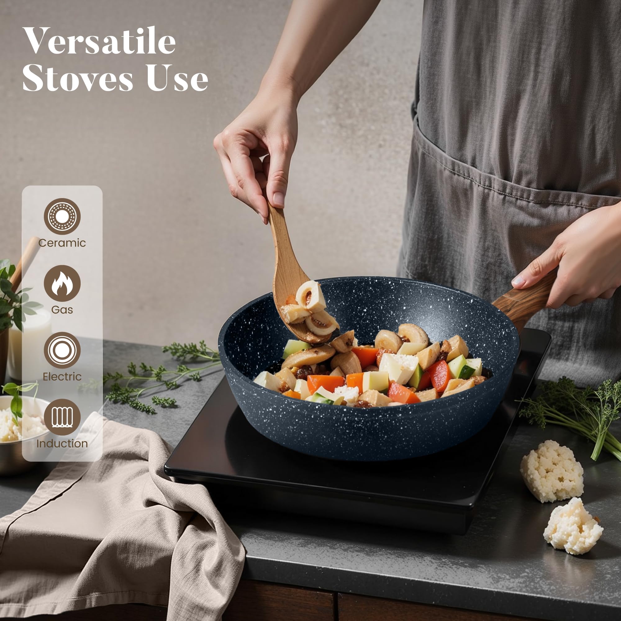 Kitchen Academy wok with lid for versatile stir-fries and even heat