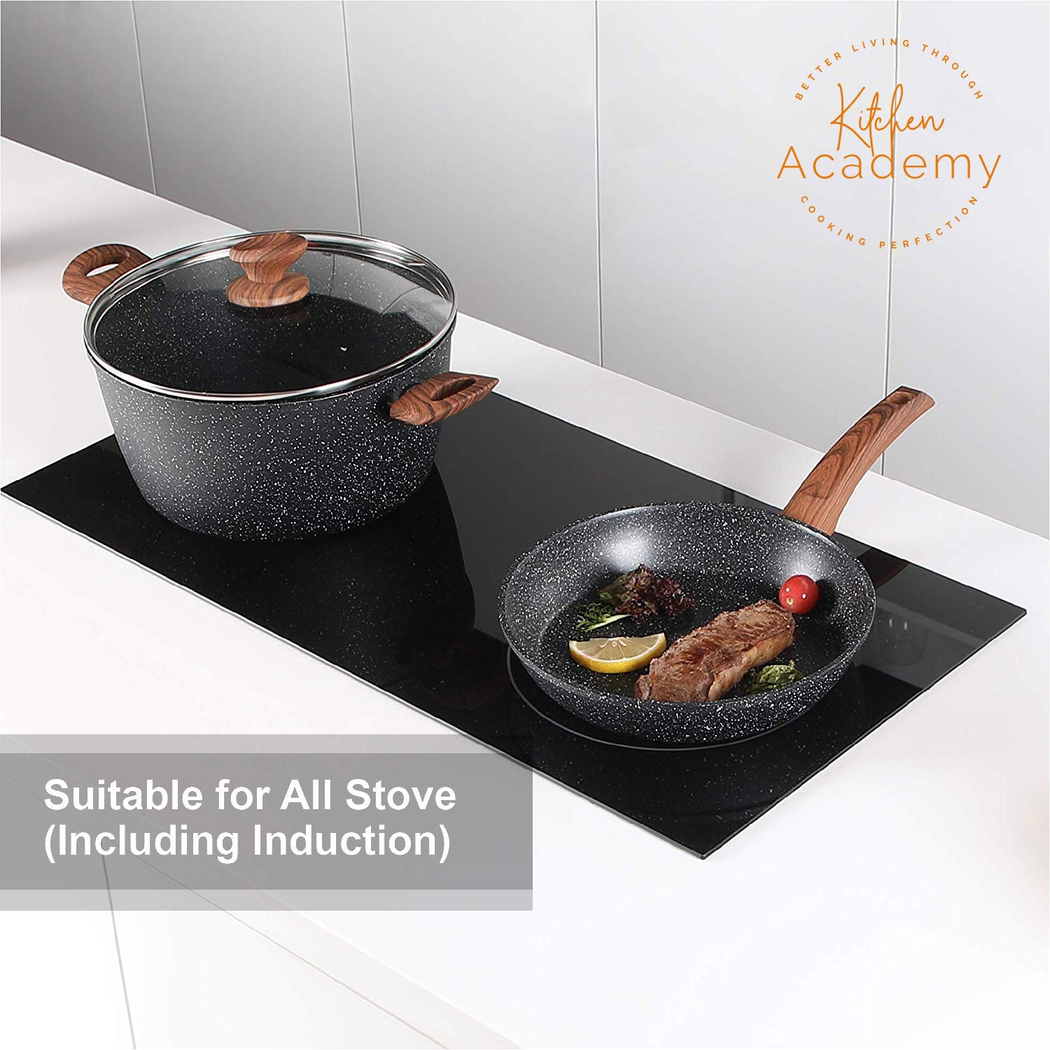 Kitchen Academy 9.7-inch deep fry pan with lid ideal for sauces and searing.