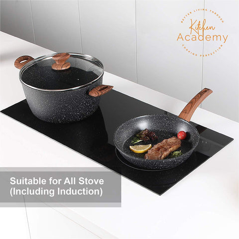 Kitchen Academy 9.7-inch deep fry pan with lid ideal for sauces and searing.