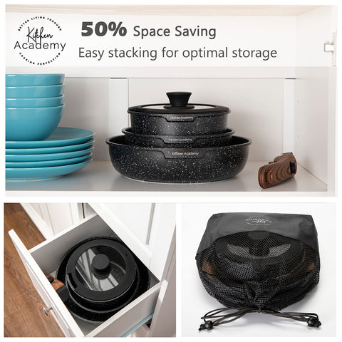 Kitchen Academy detachable handle enables safe, compact storage and oven-to-table use