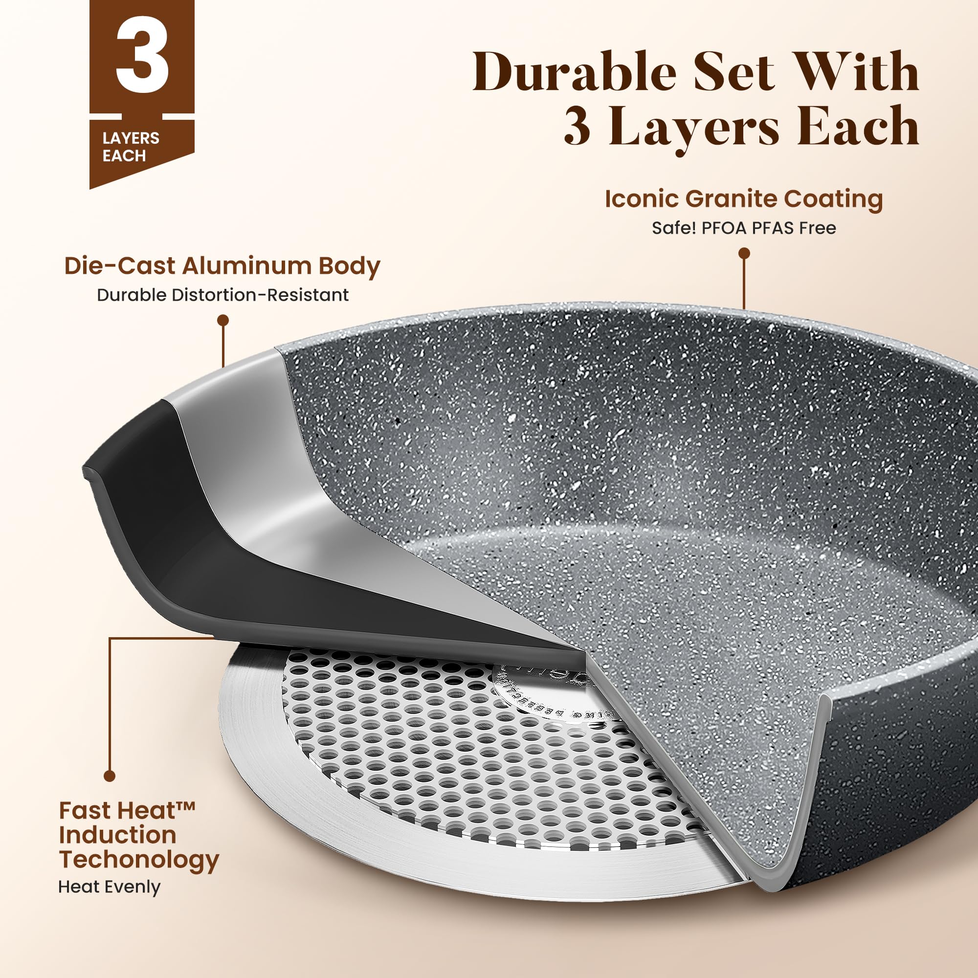 Kitchen Academy granite nonstick 3qt casserole with lid for stews.