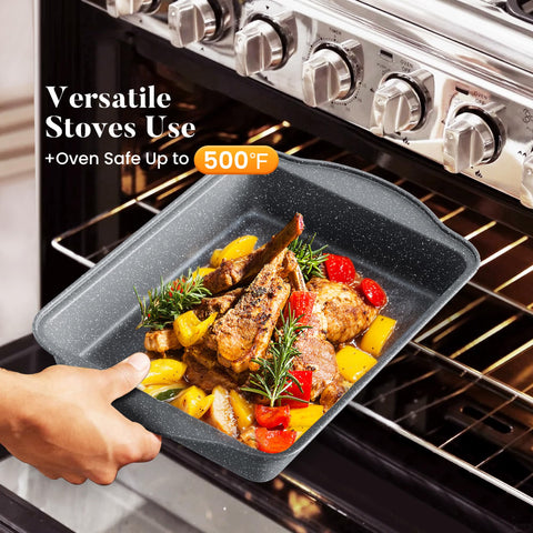 Kitchen Academy granite nonstick 9.5-inch deep pan with lid ready for sauces.