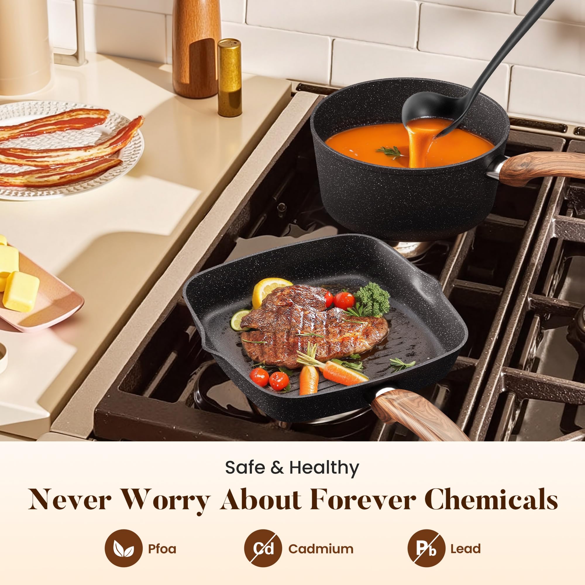 Kitchen Academy 9.5-inch square fry pan for versatile browning and easy cleanup.
