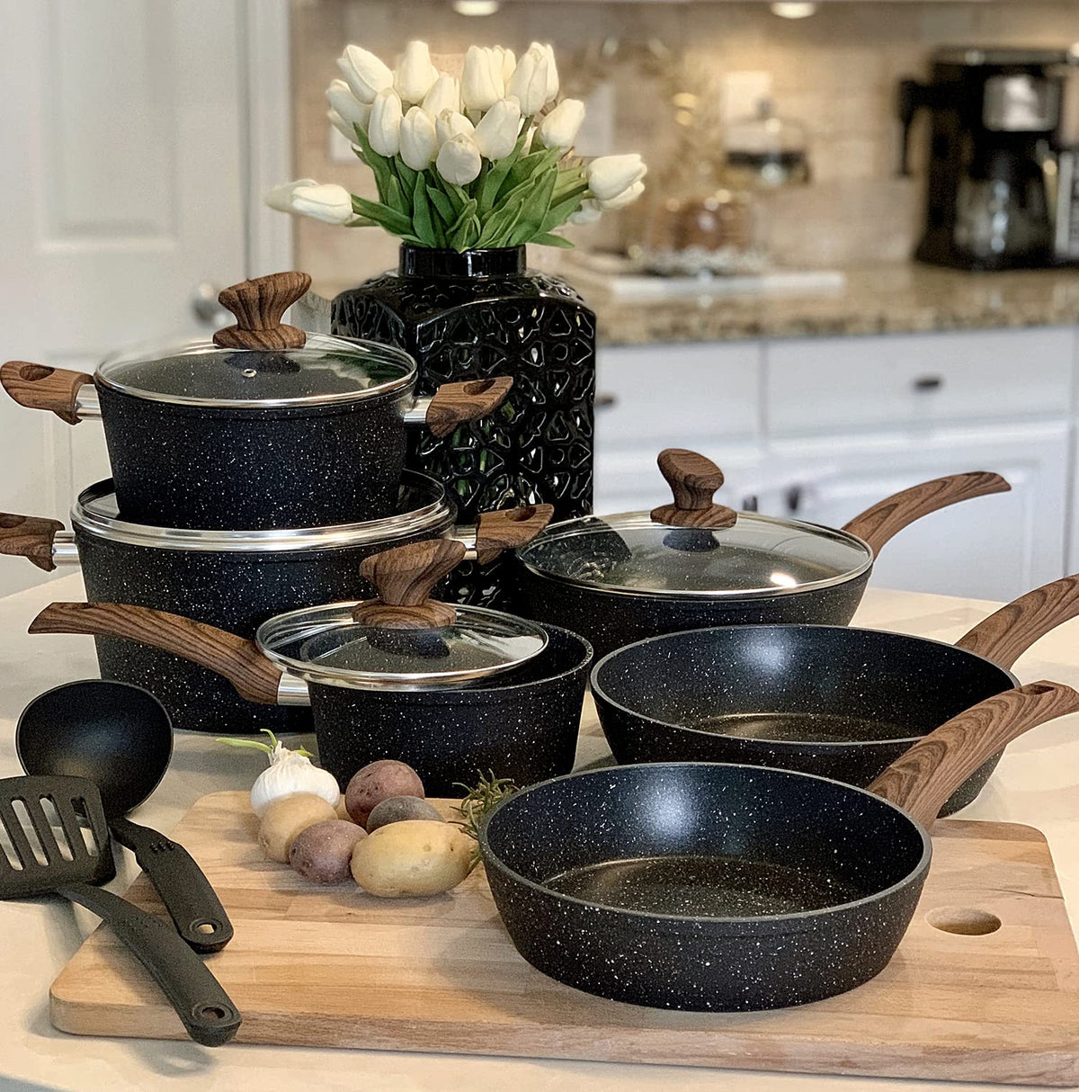 Kitchen Academy induction cookware 12-piece set — top view for versatile nonstick cooking.