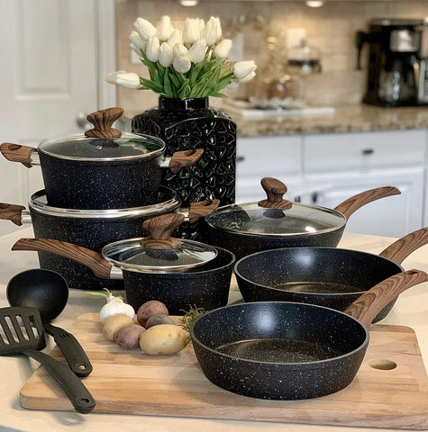 Kitchen Academy induction cookware 12-piece set — top view for versatile nonstick cooking.
