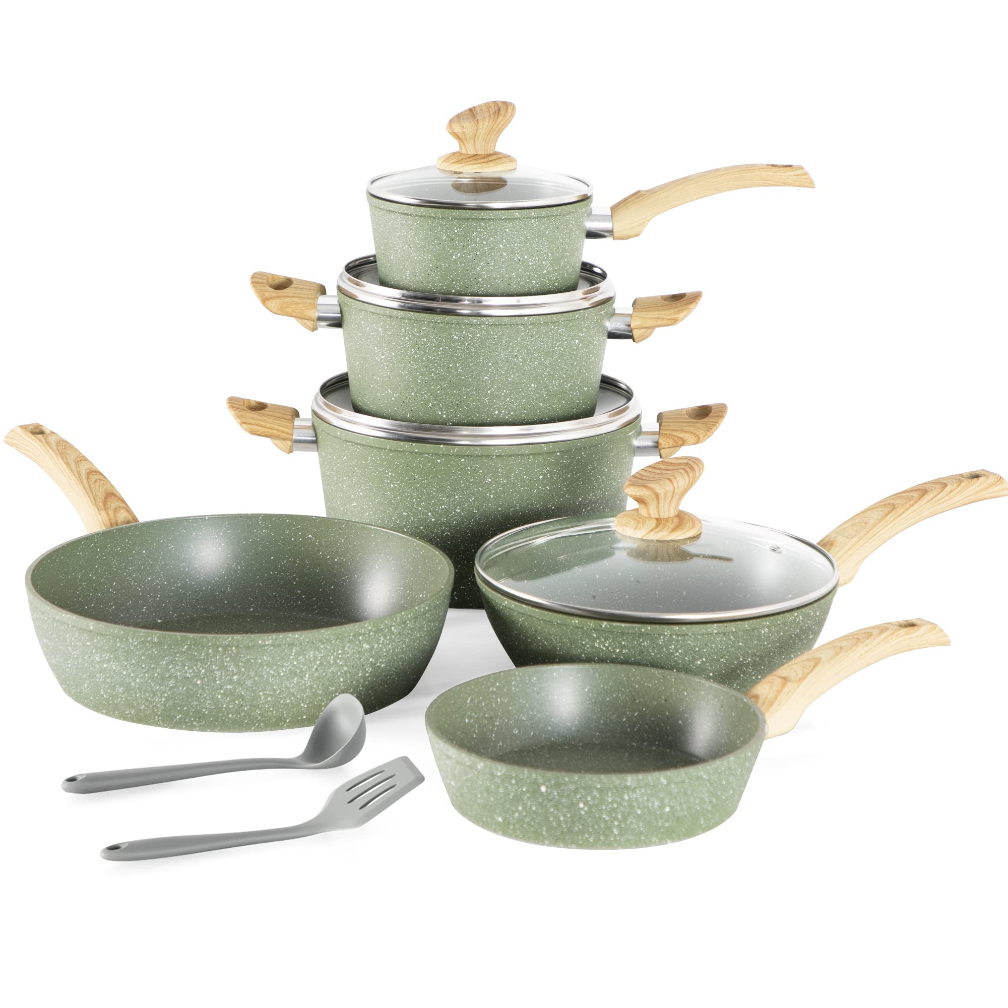 Kitchen Academy silicone utensils alongside nonstick cookware for safe stirring