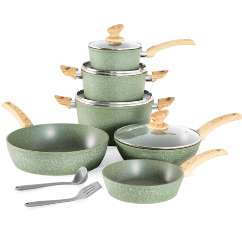 Kitchen Academy silicone utensils alongside nonstick cookware for safe stirring