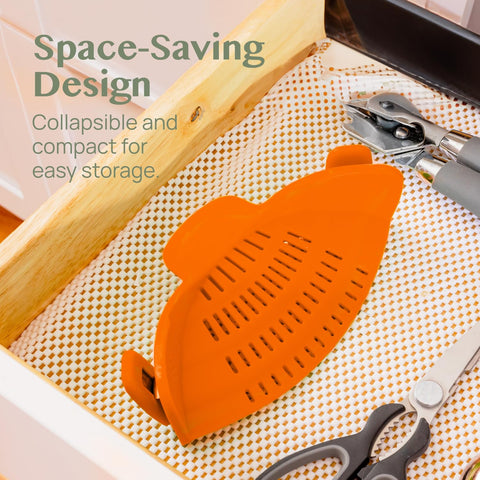 Kitchen Gizmo Snap N Strain compact design saves kitchen space.