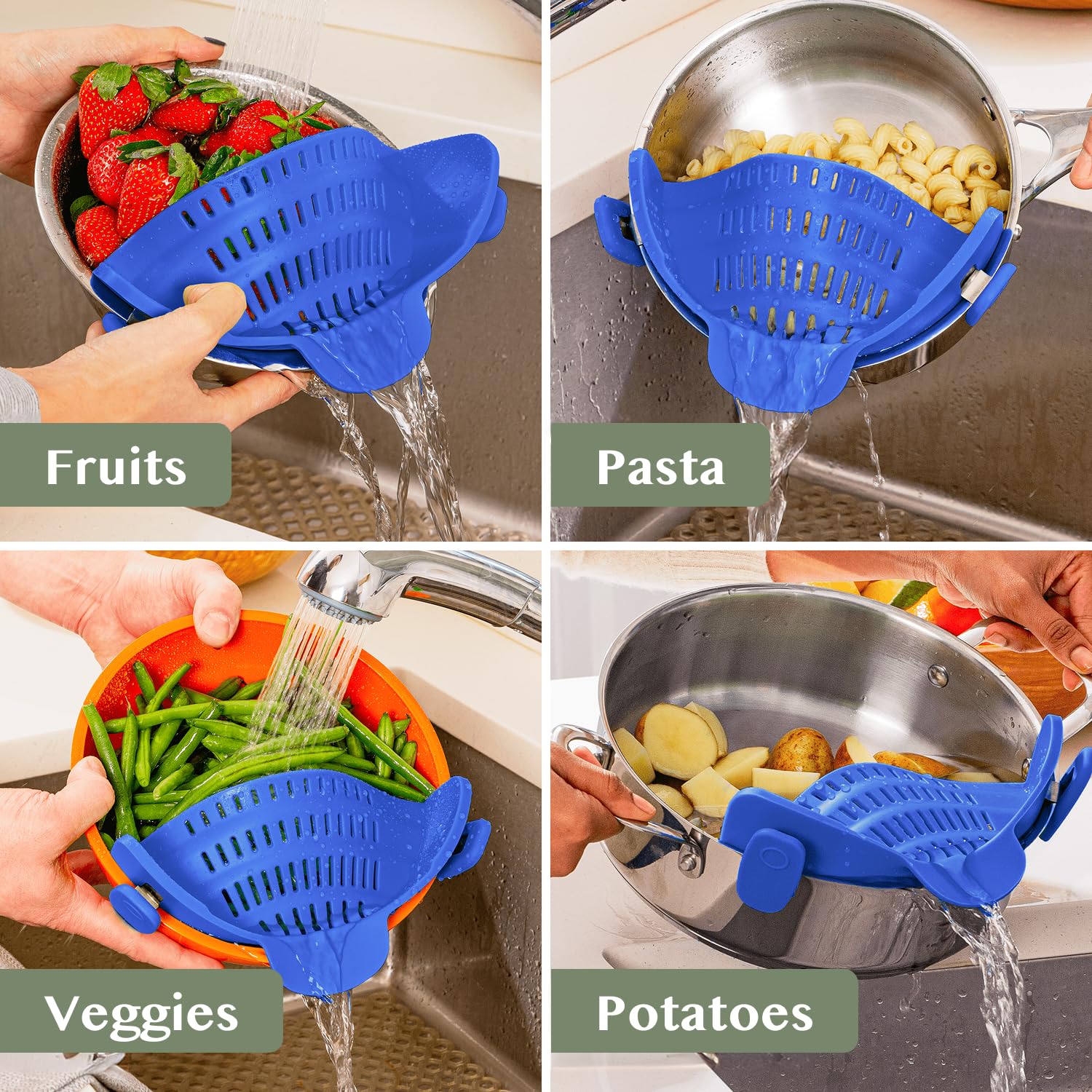 Compact storage design keeps Kitchen Gizmo Snap N' Strain tidy in small spaces.