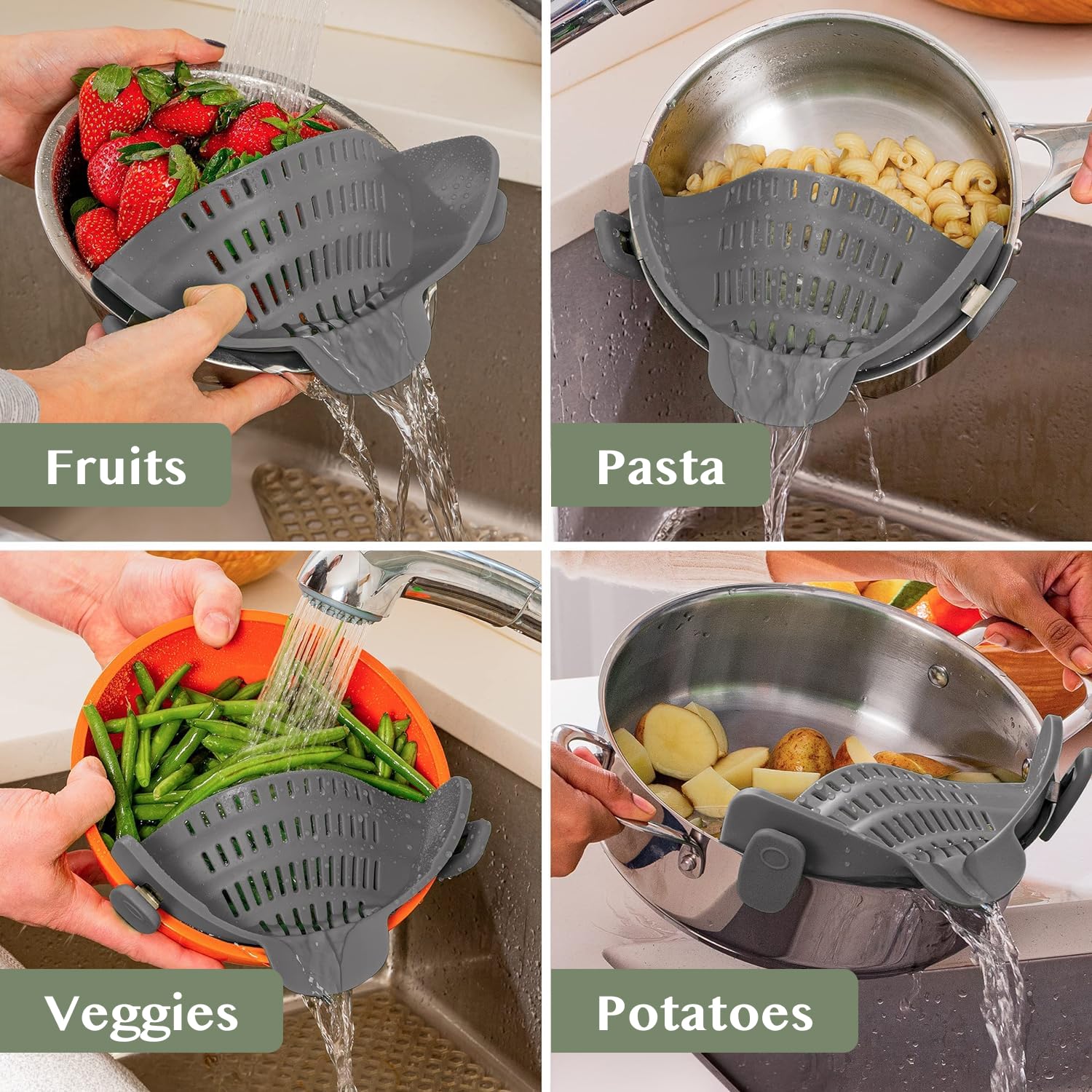 Kitchen Gizmo Snap N' Strain durable silicone for reliable heat resistance.
