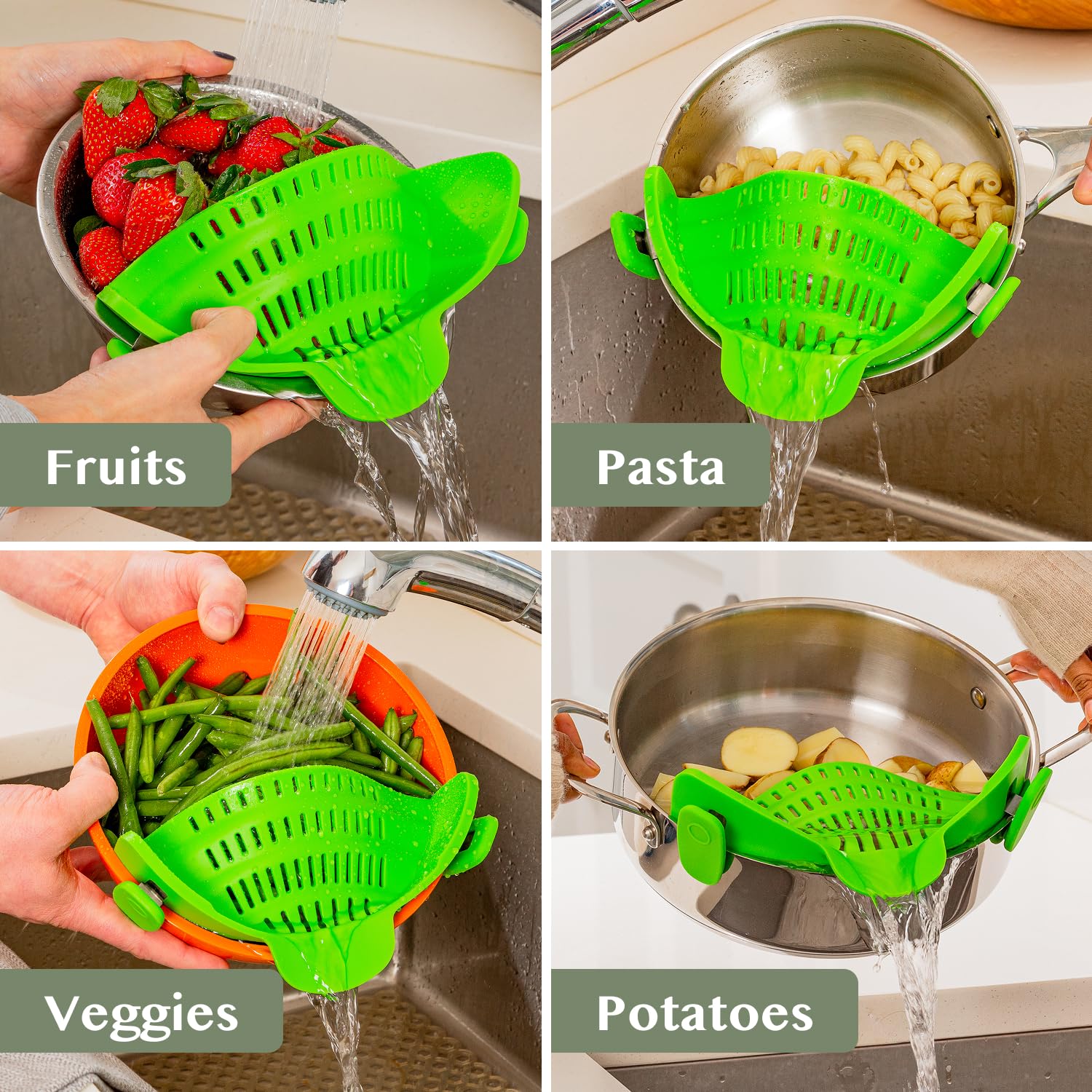 Bright green finish adds a cheerful touch to cookware organization.
