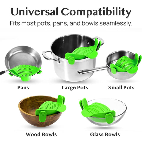 Clips securely without lifting lids for easy draining.