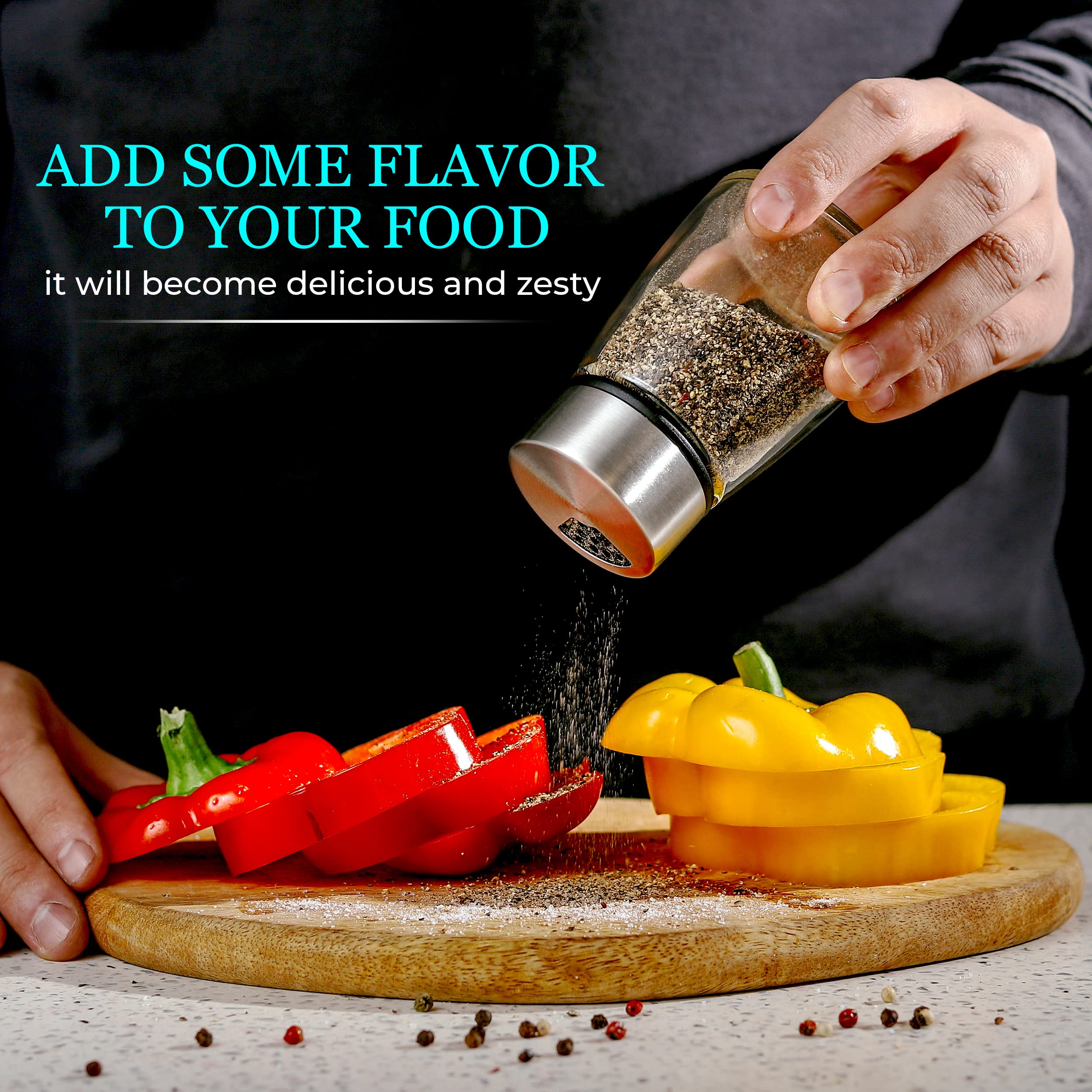 Kitchen-GO shakers let you easily measure black or white pepper for your dish.
