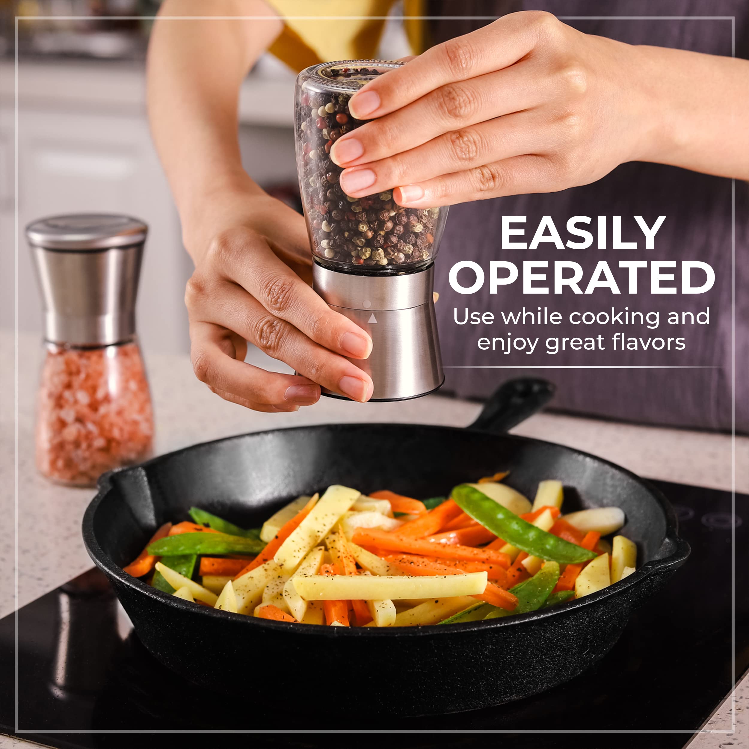 Kitchen-GO ergonomic grip grinder set designed for comfortable handling during use.