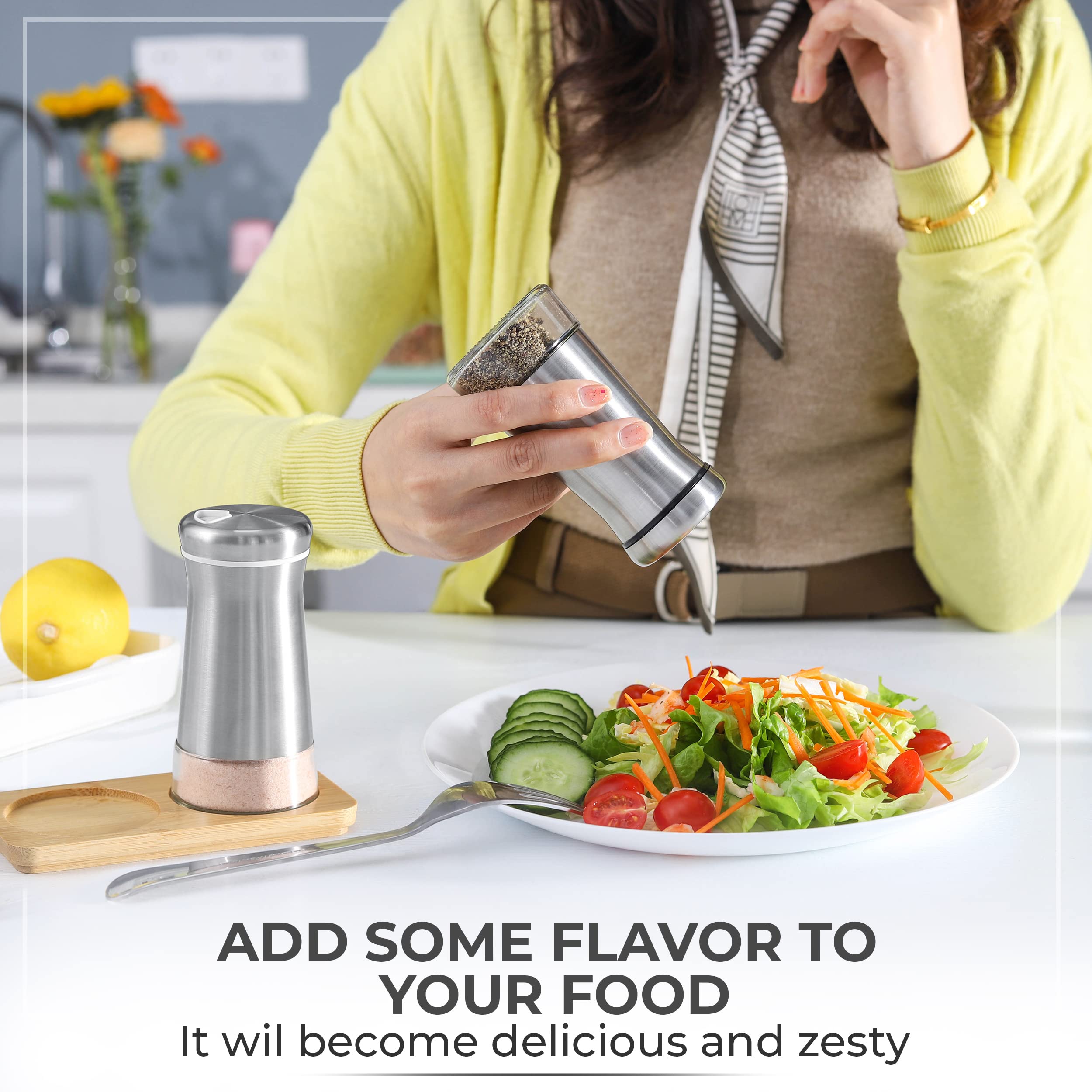 Kitchen-GO salt shaker with lid open showing adjustable flow
