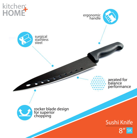 Kitchen Home nonstick sushi knife edge with holes enabling smoother food release.