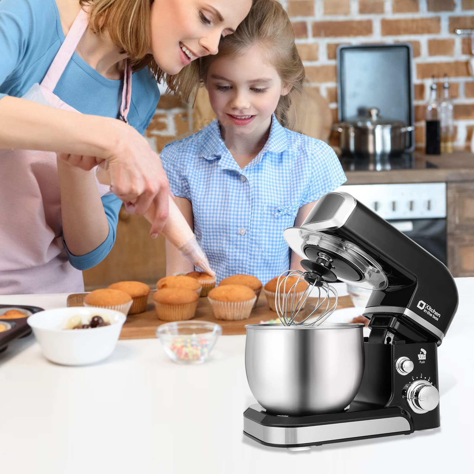 Kitchen in the Box Stand Mixer anti-splash lid protects counters during mixing.