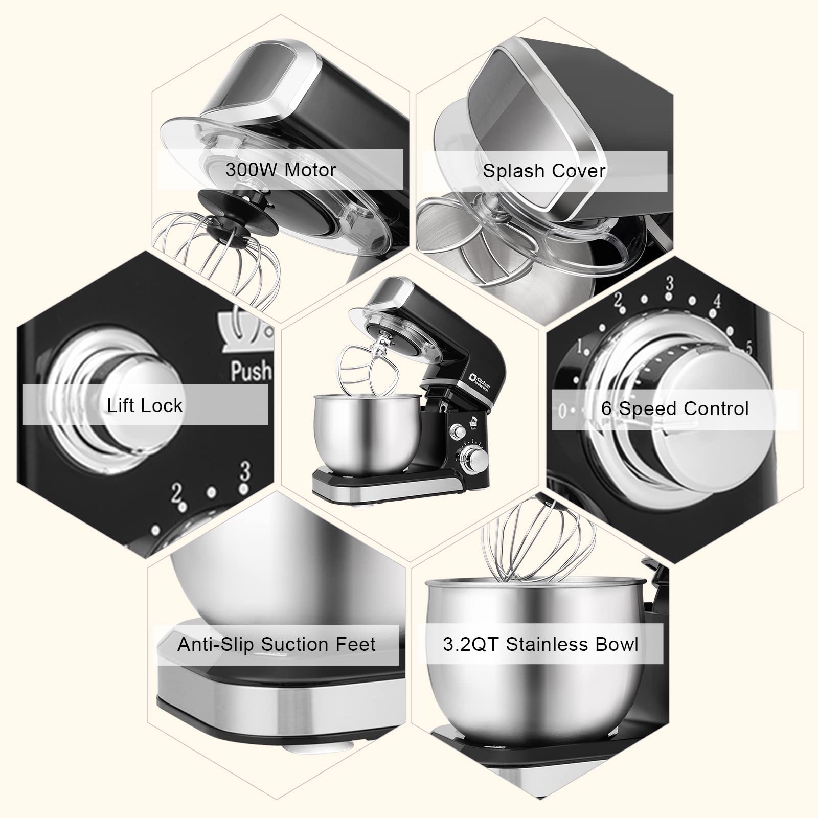 Kitchen in the Box Stand Mixer upgraded attachments for durable baking performance.