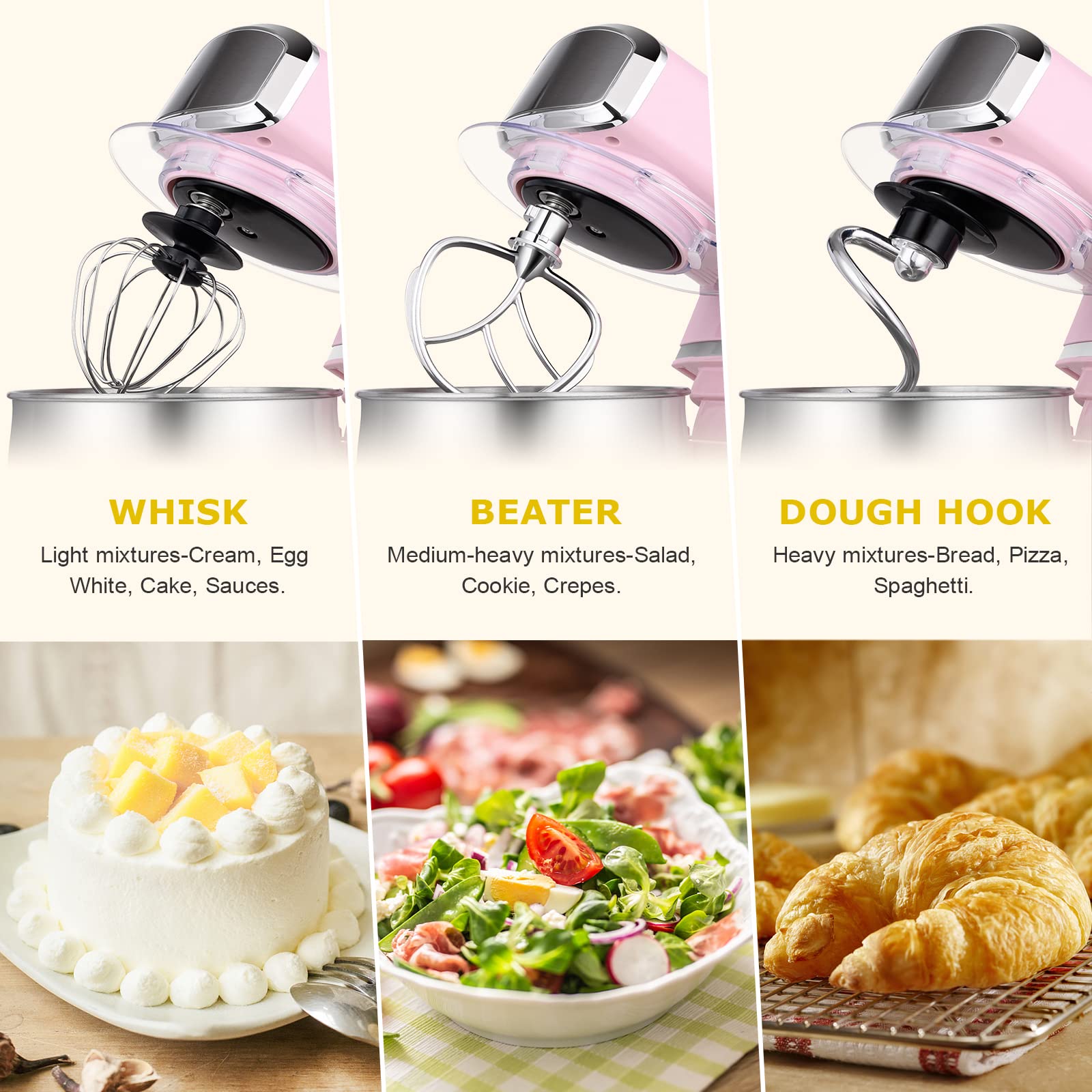 Tilt-head design gives easy access and quick cleanup for Kitchen in the Box mixer.