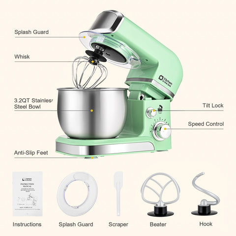 Kitchen in the box stand mixer tilt-head design for easy bowl access.