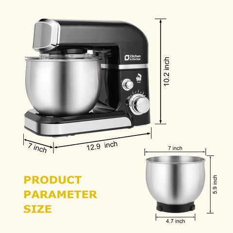 Kitchen in the Box Stand Mixer tilt-head in use with easy access to the bowl.