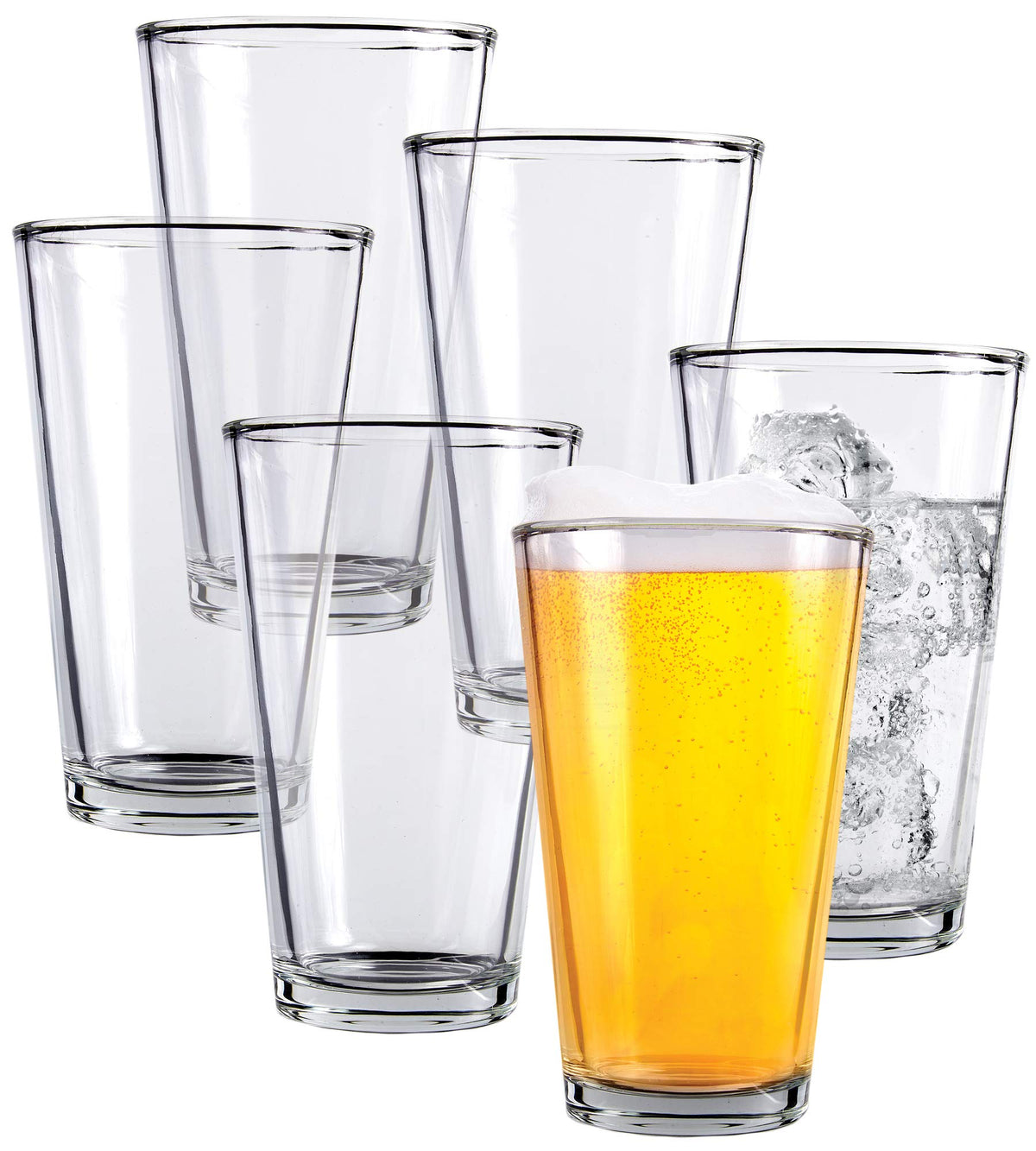 Kitchen Lux pint beer glasses set 6 with tall clear design, perfect for home entertaining.