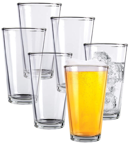 Kitchen Lux pint beer glasses set 6 with tall clear design, perfect for home entertaining.