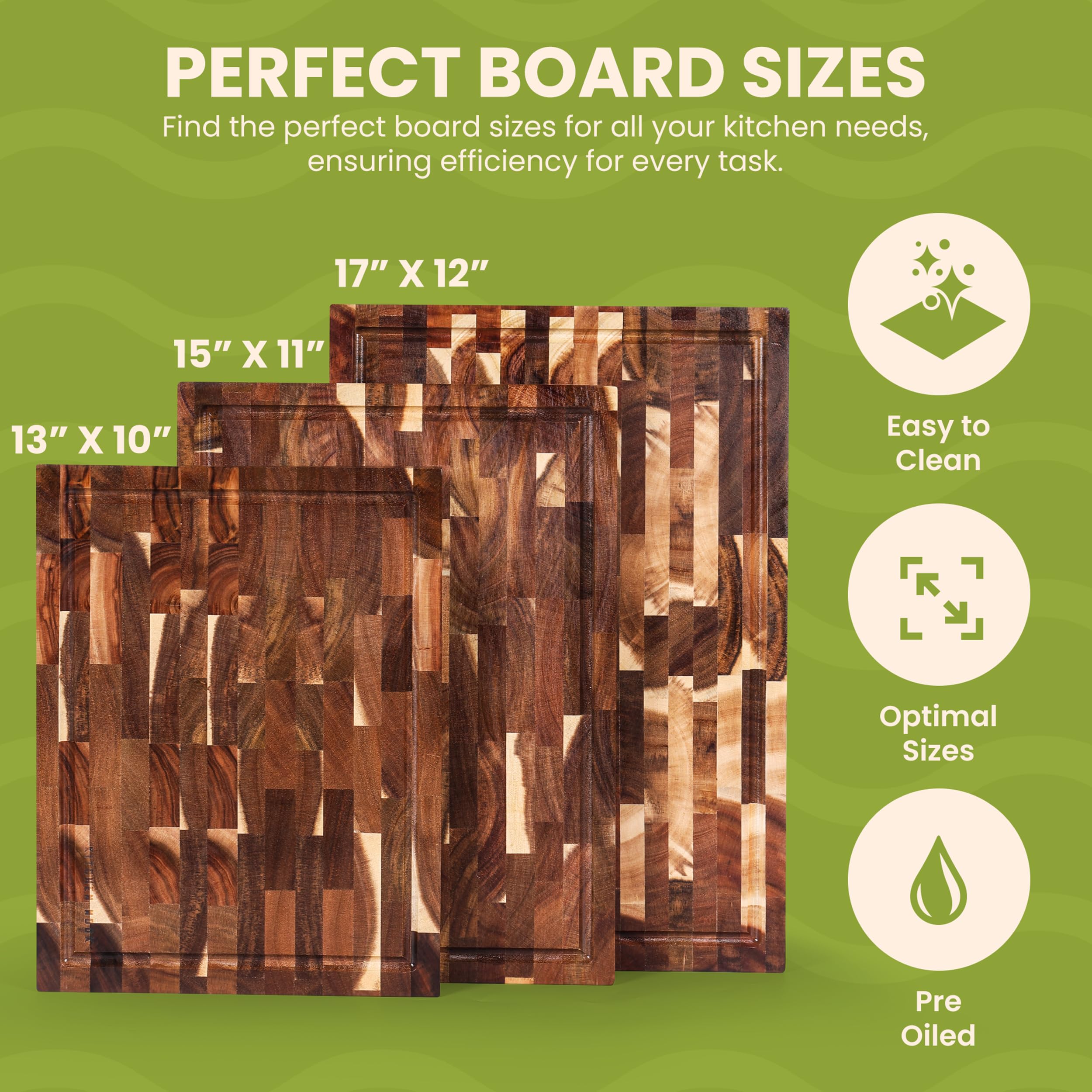 Kitchen Nook acacia cutting board 15x11 on stand, versatile mid-size surface.