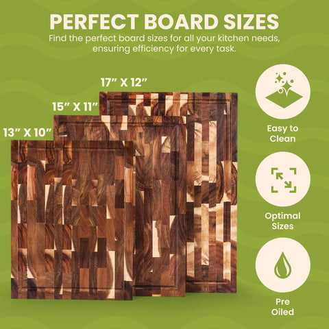 Kitchen Nook acacia cutting board 15x11 on stand, versatile mid-size surface.