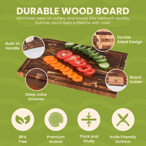 Kitchen Nook acacia dual-sided cutting board, reversible surface for different ingredients.