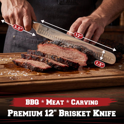 Kitchen Perfection full-tang pakkawood handles provide secure grip.