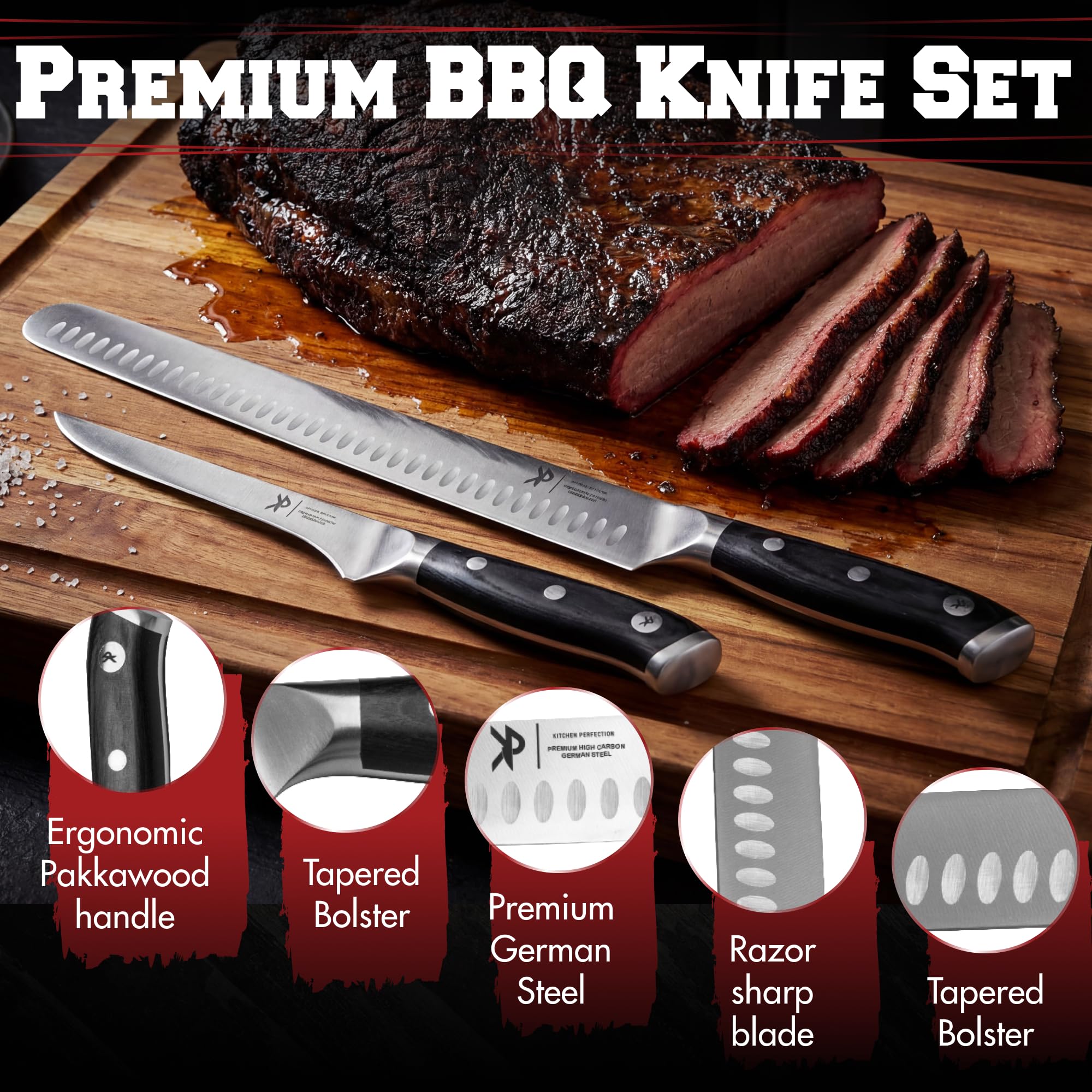 Kitchen Perfection protective sheaths protect blades during storage and travel.